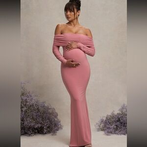 Club L London Pretty Perfect | Blush Pink Maternity
Ruched Mesh Bardot
